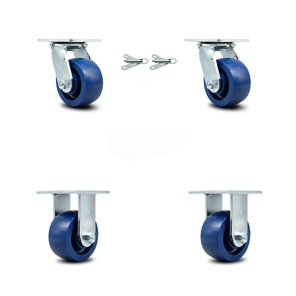4 Inch Solid Polyurethane Caster Set with Ball Bearings 2 Swivel Lock 2 Rigid